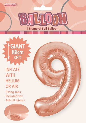 Giant Rose Gold Number 9 86cm (34”) Foil Balloon